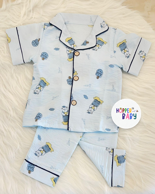 Bear Muslin Nightwear Set for Kids (Boys)