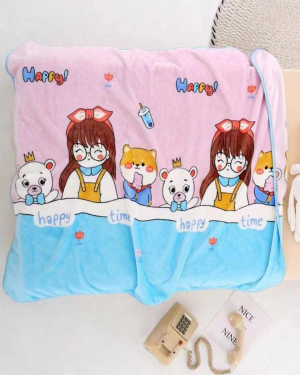 Soft Pink Blue Happy Animal Soft Premium Quality Baby Blanket