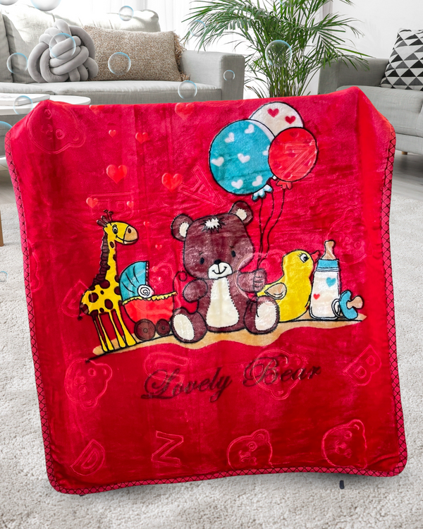 Red Giggly Bear Double Cozy & Soft Premium Baby Blanket (With Bag)