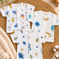 Pack of 3: Avocado Mulslin Jabla Button Baby Tshirt