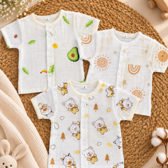 Pack of 3: Avocado Mulslin Jabla Button Baby Tshirt