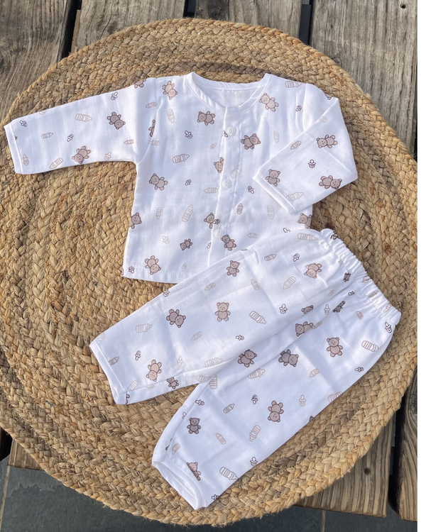 Teddy Brown 100% Soft Baby Muslin Outfit Set