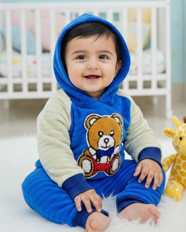 Blue “Bowtie Teddy” Hood Baba Suit ( Hood + Trouser) Full Set