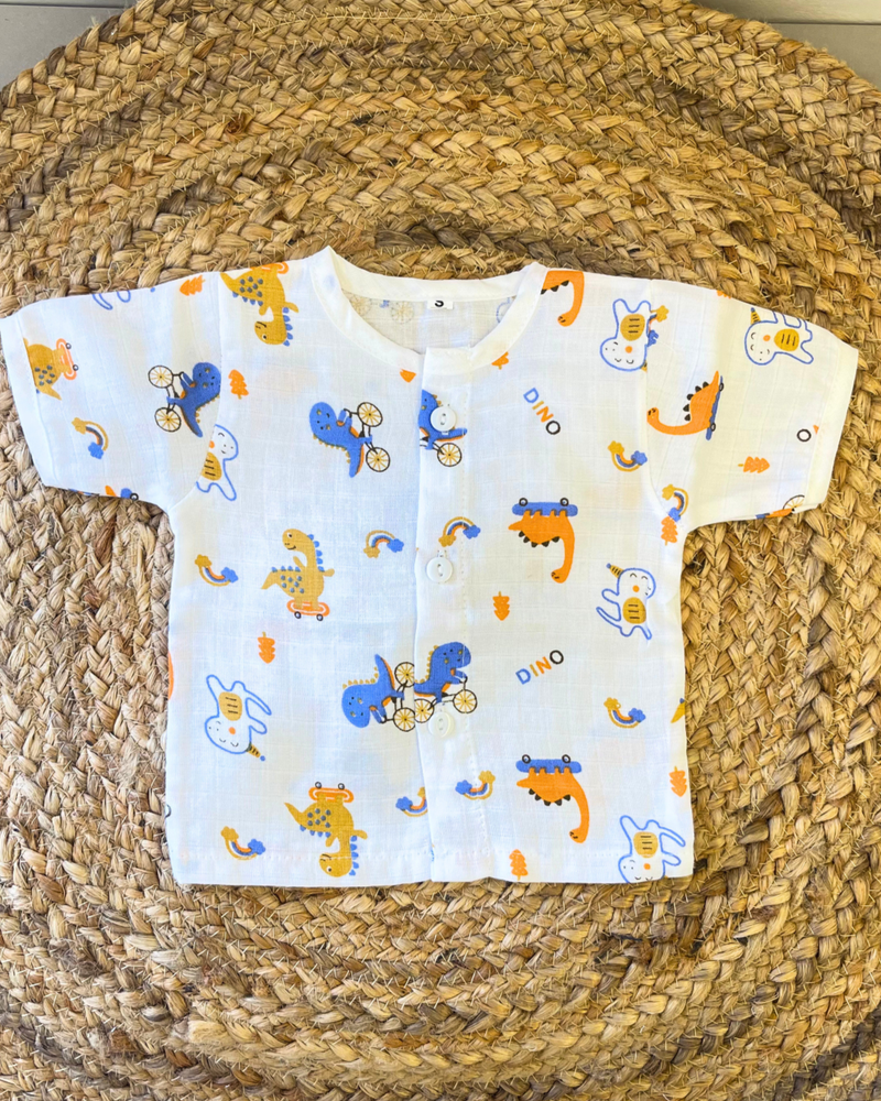 Pack of 3: Dino Mulslin Jabla Button Baby Tshirt