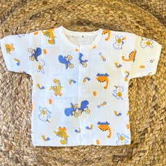Pack of 3: Dino Mulslin Jabla Button Baby Tshirt