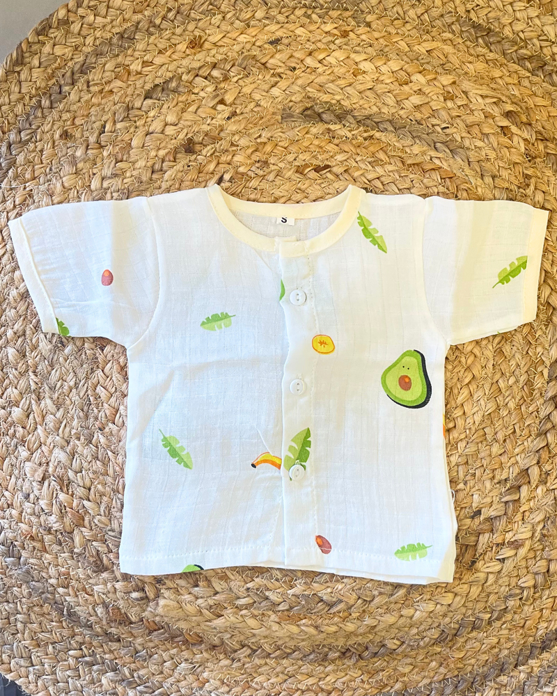 Pack of 3: Avocado Mulslin Jabla Button Baby Tshirt