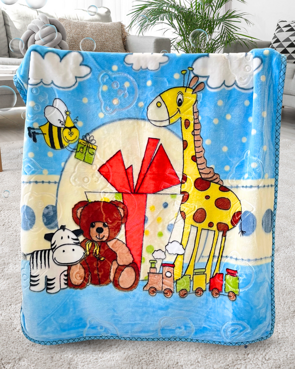 Cloudy Giraffe & Teddy Cozy Zoo Soft Premium Blanket (With Bag)