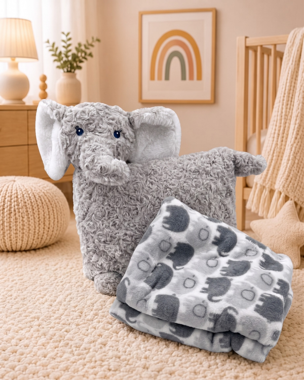 3 in 1 Pillow Artic Misty Elephant With Blanket ☁️🤍