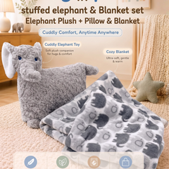 3 in 1 Pillow Artic Misty Elephant With Blanket ☁️🤍