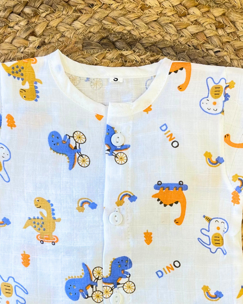 Pack of 3: Dino Mulslin Jabla Button Baby Tshirt