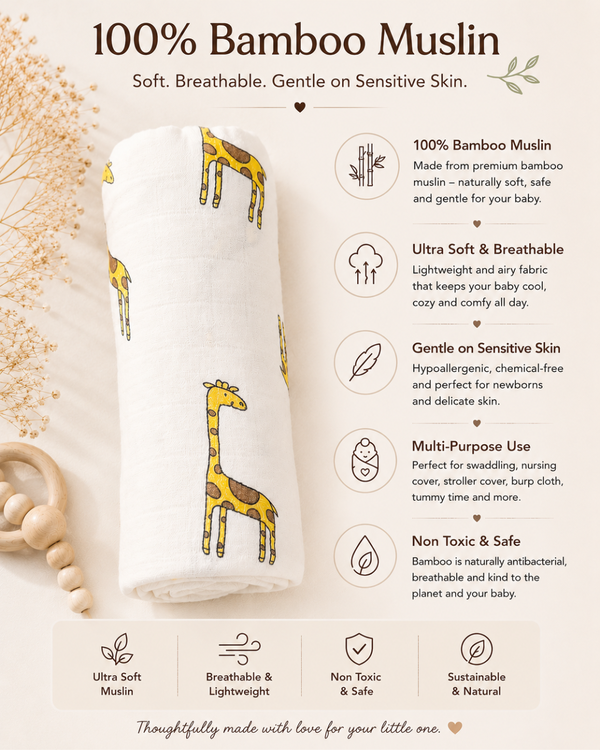 🌿 8 in 1 Ultra Soft Bamboo Muslin Swaddle Combo – Pack of 3