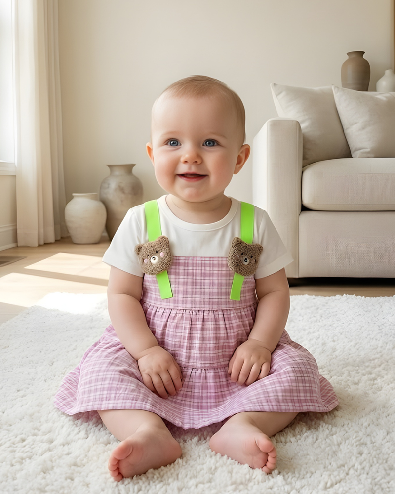 TinyBloom Dark Pink Teddy Frock