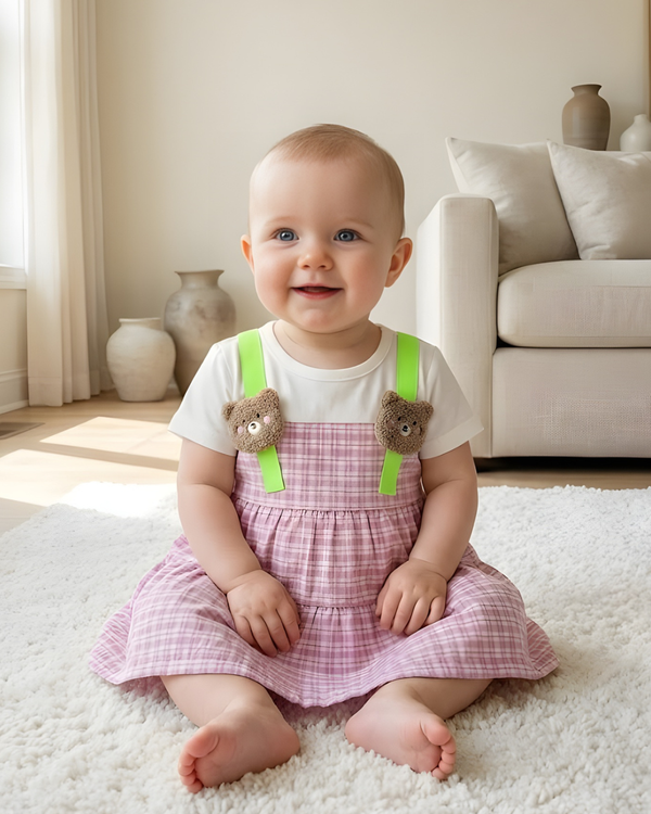 TinyBloom Dark Pink Teddy Frock