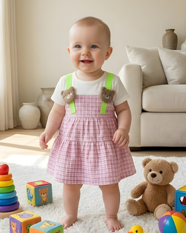TinyBloom Dark Pink Teddy Frock