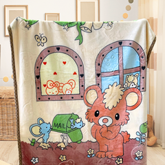 Sweet Teddy Windows Snuggle Double Cozy & Soft  Premium Blanket (With Bag)