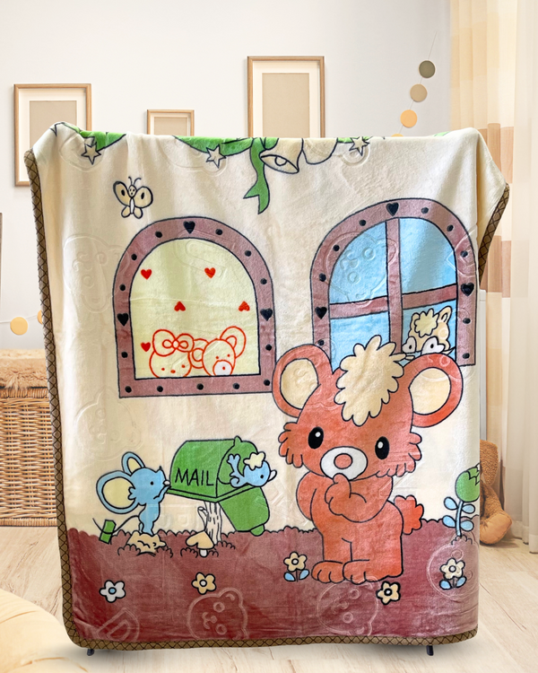 Sweet Teddy Windows Snuggle Double Cozy & Soft  Premium Blanket (With Bag)