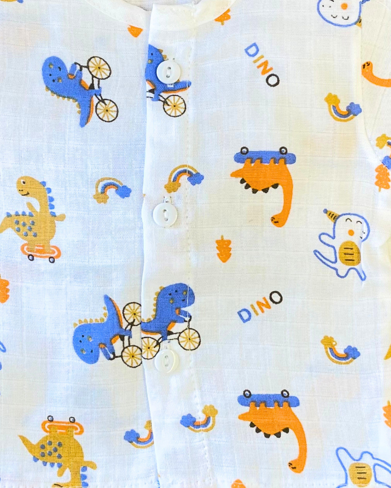Pack of 3: Dino Mulslin Jabla Button Baby Tshirt