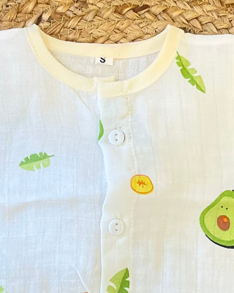 Pack of 3: Avocado Mulslin Jabla Button Baby Tshirt