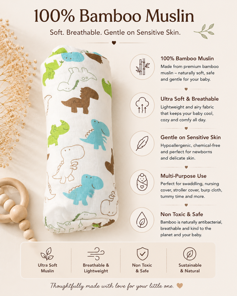 🌿 8 in 1 Ultra Soft Bamboo Muslin Swaddle Combo – Pack of 3