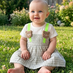 TinyBloom Grass Green Teddy Frock