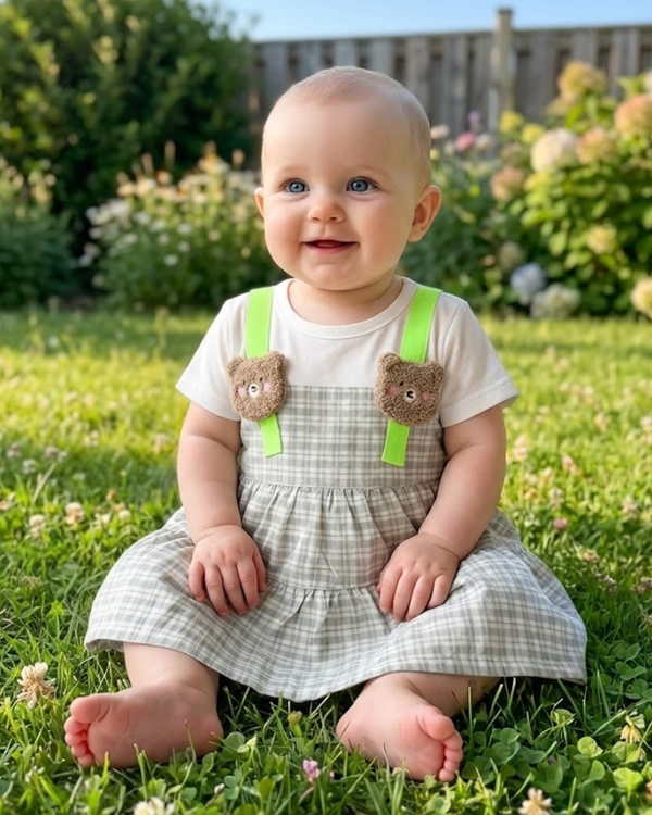 TinyBloom Grass Green Teddy Frock