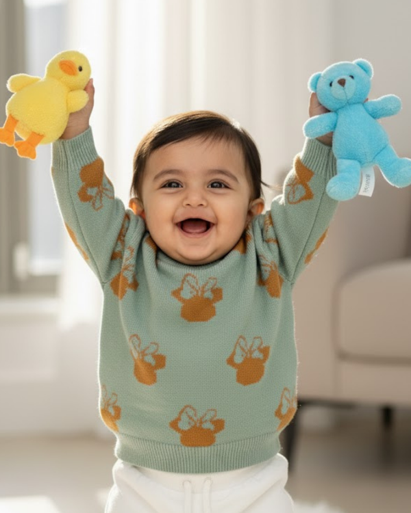 Mint Teddy Knit Baby Sweater : Soft, Stylish & Made for Cozy Days