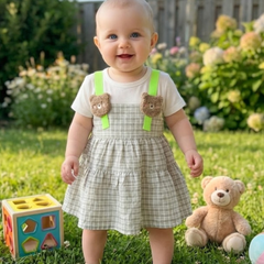 TinyBloom Grass Green Teddy Frock