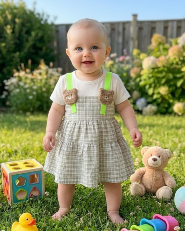 TinyBloom Grass Green Teddy Frock