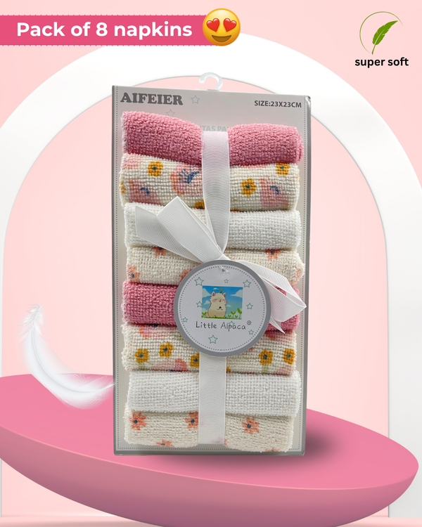 Premium Pink Bloom Soft Baby Napkins  - Pack of 8
