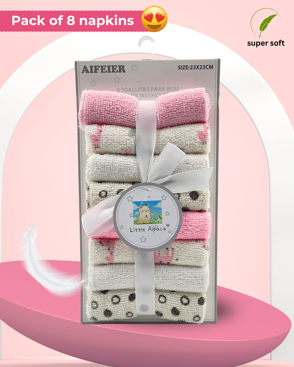 Premium Kawaii Pink Soft Baby Napkins - Pack of 8