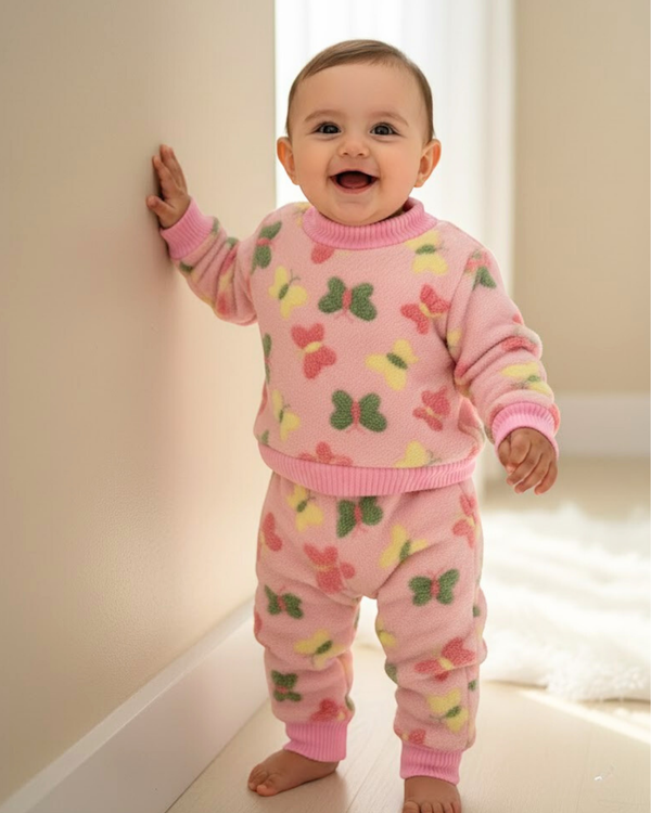 Pink Butterfly Fur Baby Sweater Full Set (Sweater + Trouser)