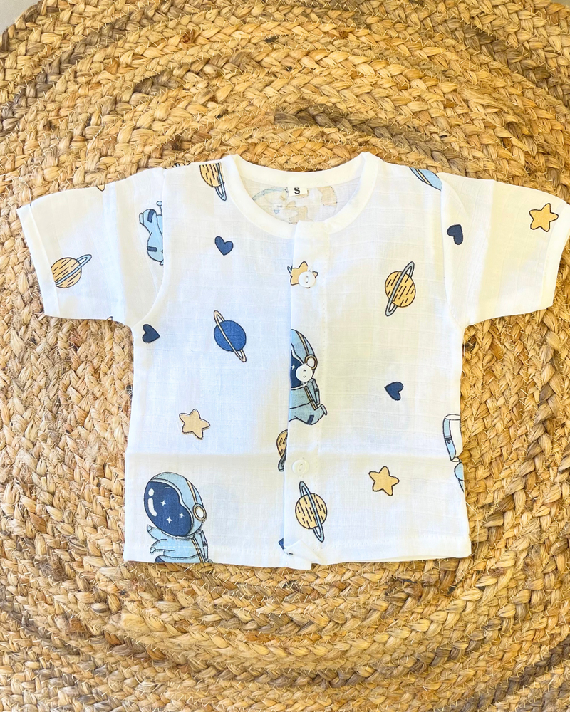 Pack of 3: Mulslin Jabla Button Baby Tshirt