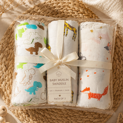 🌿 8 in 1 Ultra Soft Bamboo Muslin Swaddle Combo – Pack of 3
