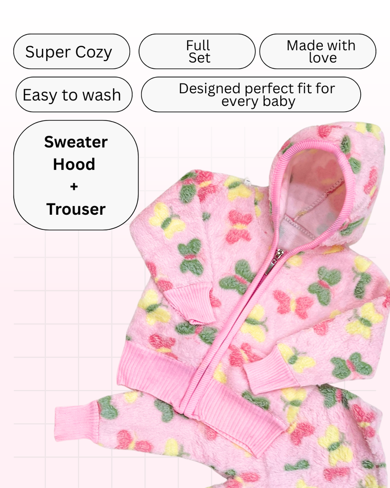 Pink Butterfly Zip Hood Outfit ( Hood + Trouser) Full Set
