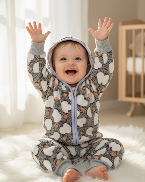 Brown White Heart Zip Hood Outfit ( Hood + Trouser) Full Set