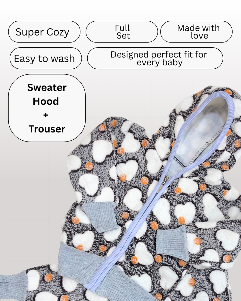 Brown White Heart Zip Hood Outfit ( Hood + Trouser) Full Set