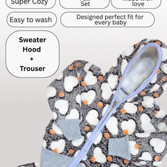 Brown White Heart Zip Hood Outfit ( Hood + Trouser) Full Set