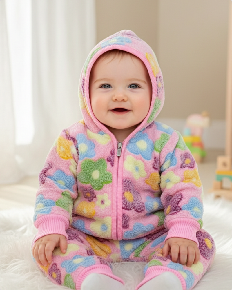 Multi Color Flower Zip Hood Outfit ( Hood + Trouser) Full Set