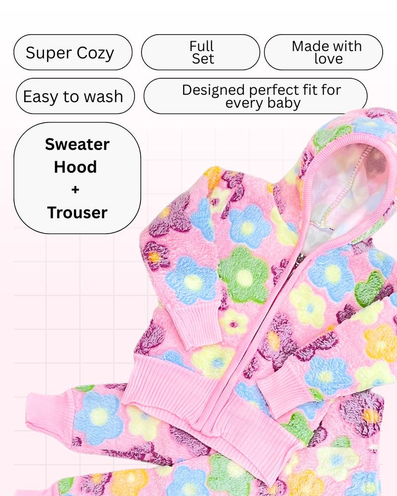 Multi Color Flower Zip Hood Outfit ( Hood + Trouser) Full Set