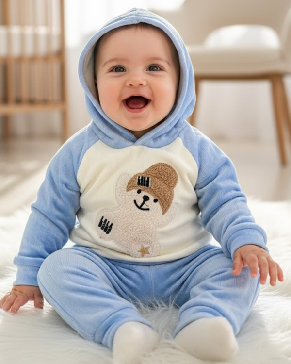 CozyBear Sky Fleece Hood Set premium Hood full Outfit ( Hood + Trouser) Full Set