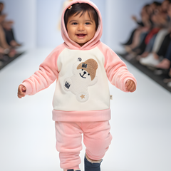 SnuggleBear pink Fleece Hood Set premium Full Outfit ( Hood + Trouser)