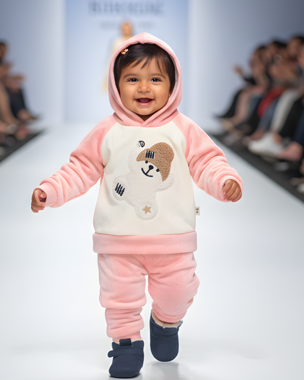 SnuggleBear pink Fleece Hood Set premium Full Outfit ( Hood + Trouser)