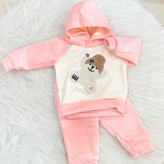 SnuggleBear pink Fleece Hood Set premium Full Outfit ( Hood + Trouser)