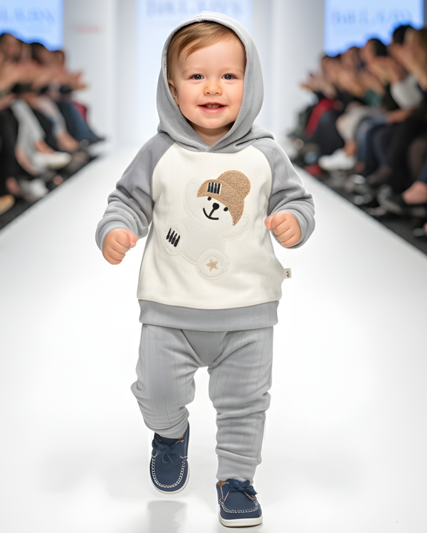 Grey Cloud Fleece Hood Set premium Full Outfit ( Hood + Trouser)