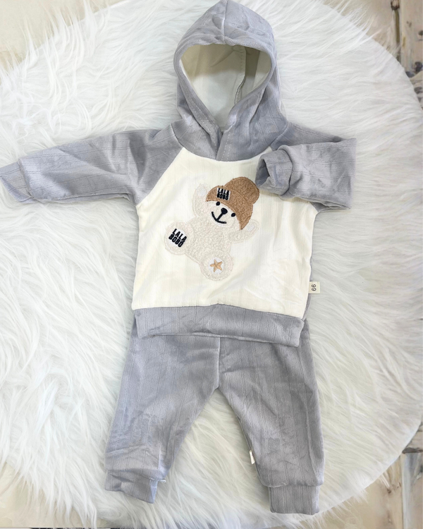Grey Cloud Fleece Hood Set premium Full Outfit ( Hood + Trouser)