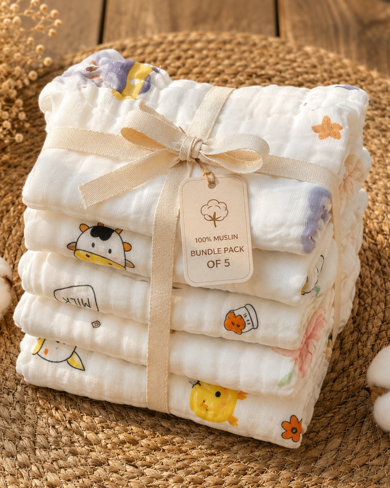Ultra Soft Muslin Baby Langot | Rash-Free & Breathable Cloth Nappy | Reusable & Washable (Pack of 5)