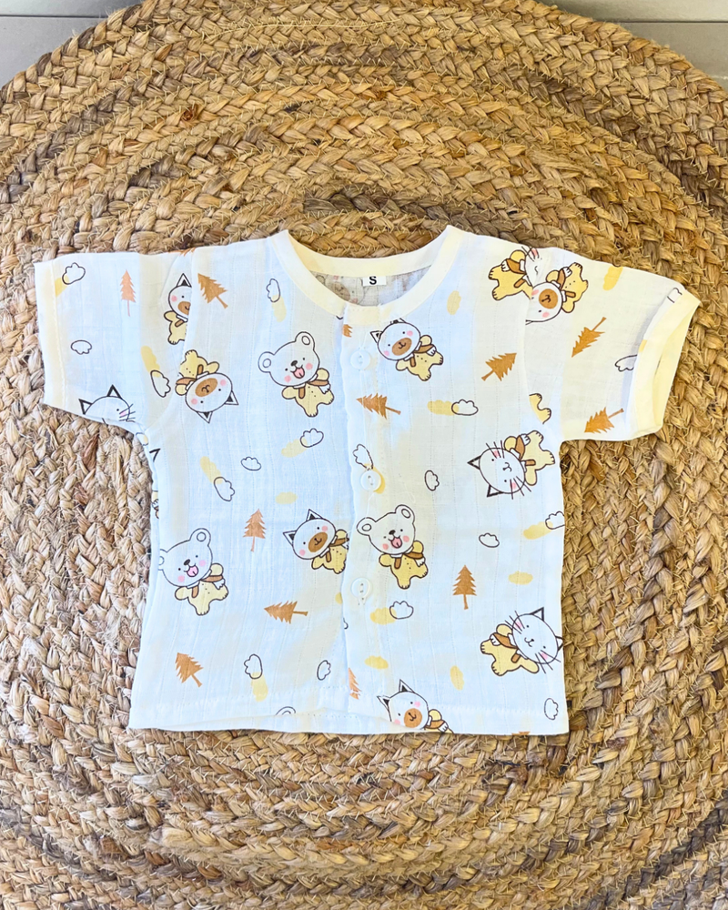 Pack of 3: Avocado Mulslin Jabla Button Baby Tshirt