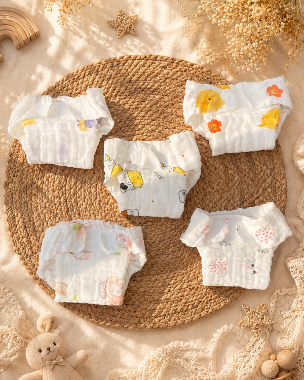 Ultra Soft Muslin Baby Langot | Rash-Free & Breathable Cloth Nappy | Reusable & Washable (Pack of 5)