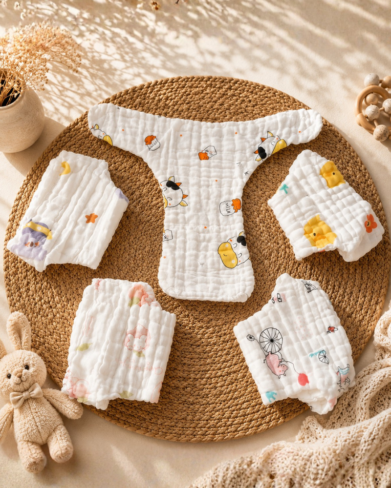 Ultra Soft Muslin Baby Langot | Rash-Free & Breathable Cloth Nappy | Reusable & Washable (Pack of 5)