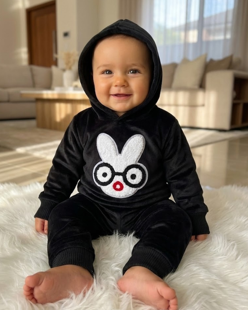Black Fleece Bunny outfit set  (Hood + Touser) : For All Seasons